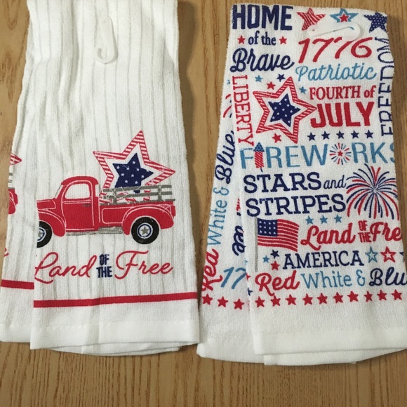 New Bundle Of 2 Patriotic Fourth of July Etc KitchenTowels 100% Cotton 14” x 24” - Picture 2 of 6